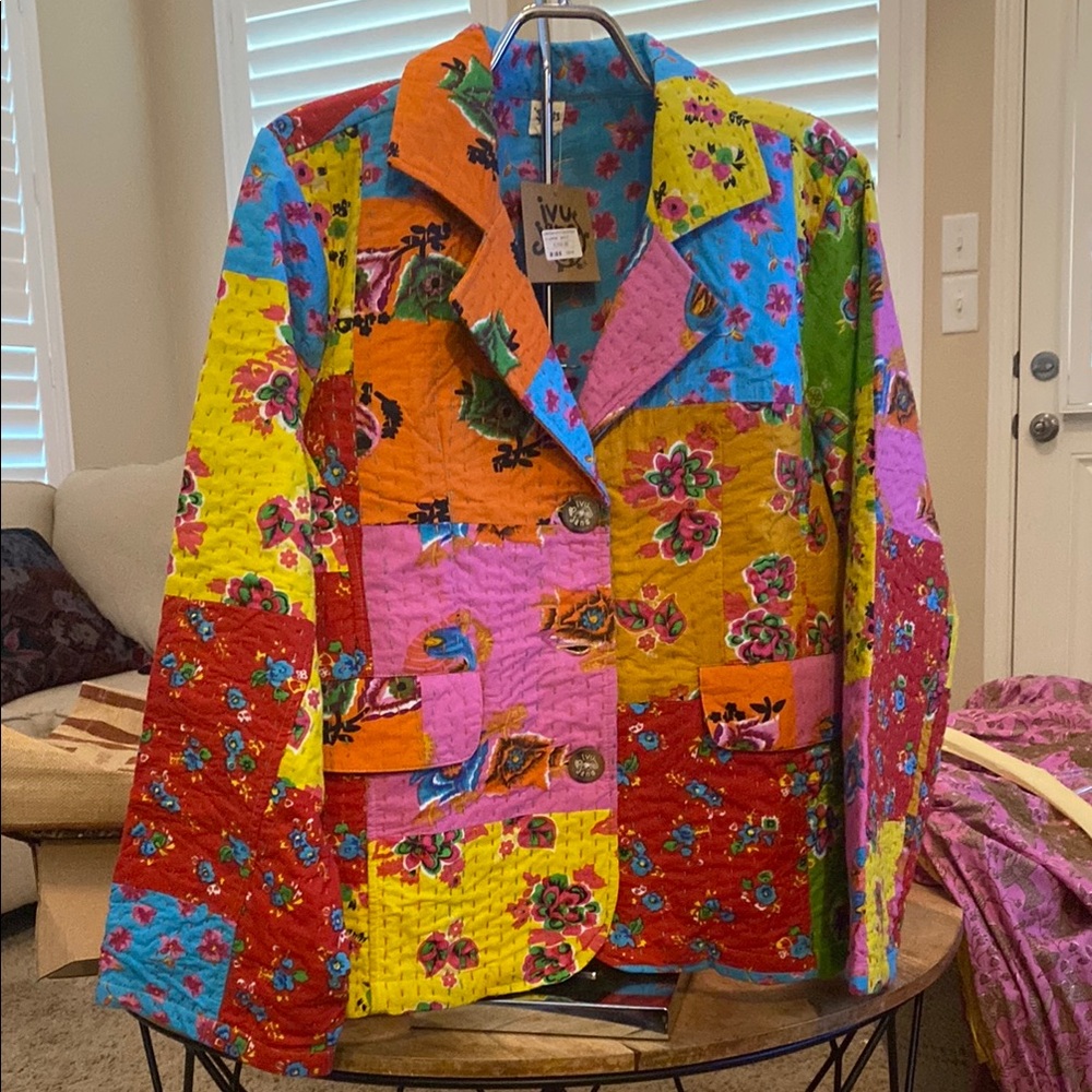 Ivy Jane Red and Blue Blazer with Patchwork Design